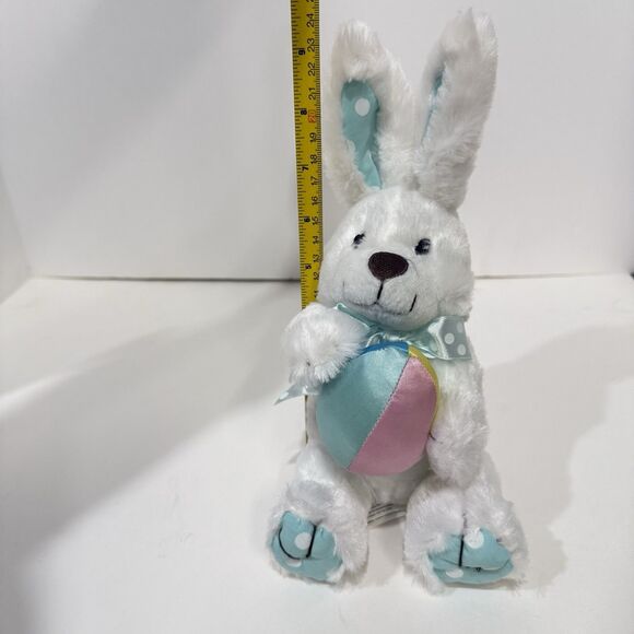 11” White Easter Bunny w Blue and White Poka Dot Ears /bow - NWOT - Picture 11 of 15